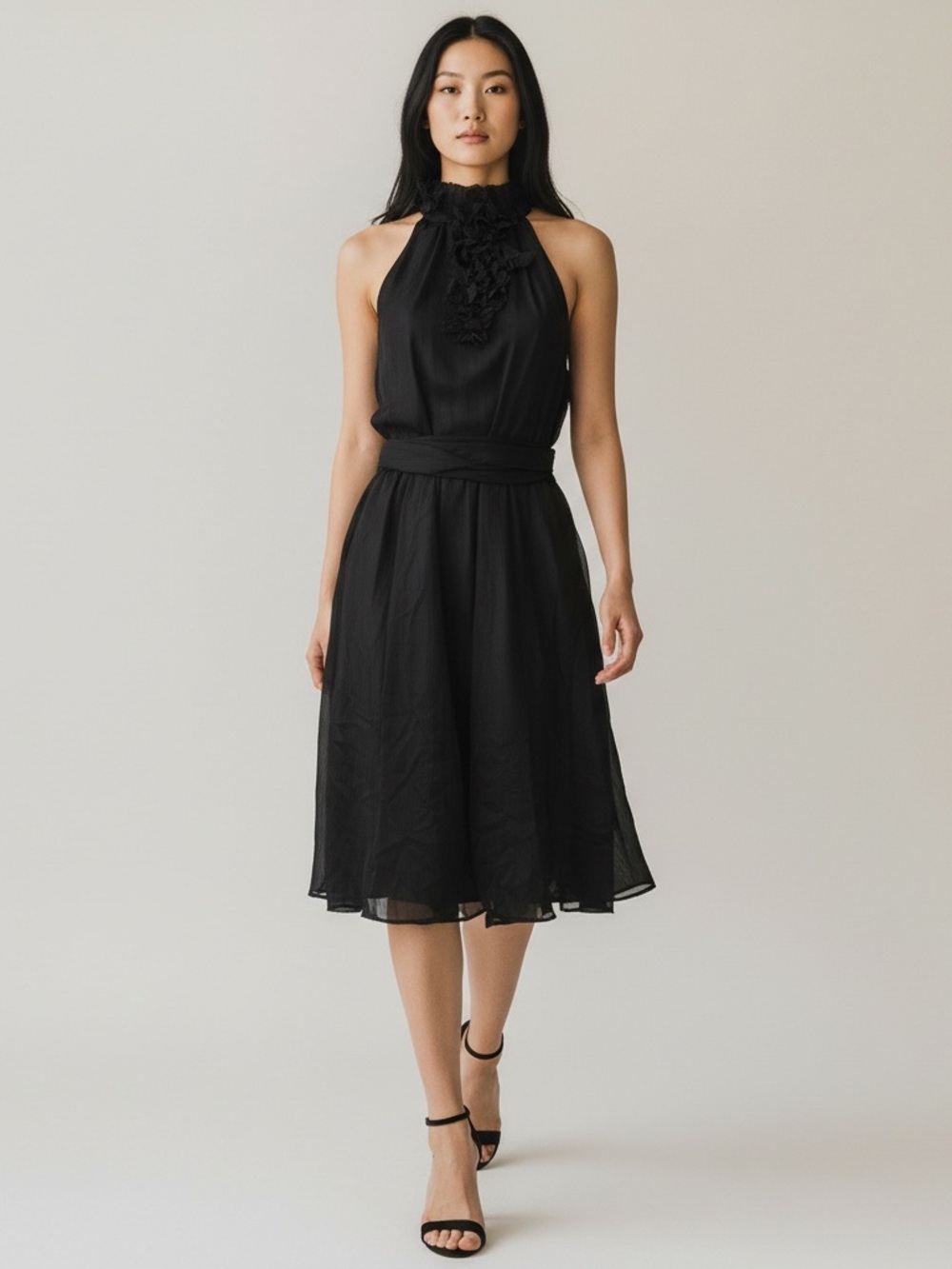 Better Be Black Ruffle Halter Dress
